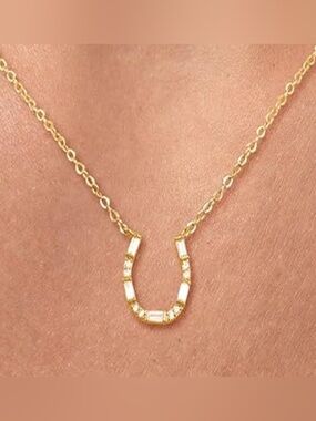 Gorgeous Nordstrom 14KT Gold dip Topaz Horseshoe  necklace